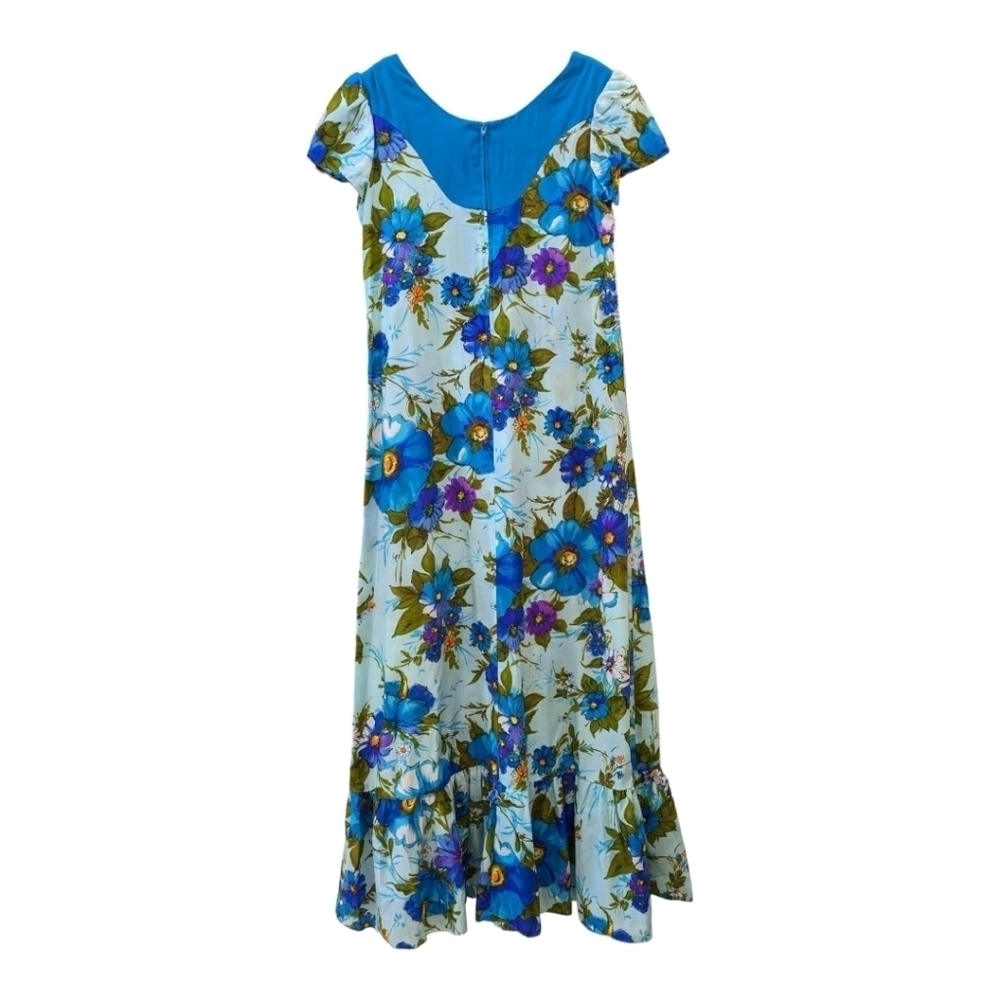 Sears Hawaiian Fashion blue floral maxi dress vintage tropical